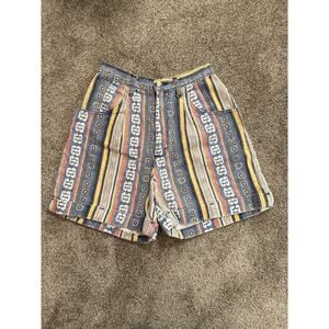 Vintage 90's Stampede High Rise Striped Boho Cuffed Retro Shorts, Sz 6